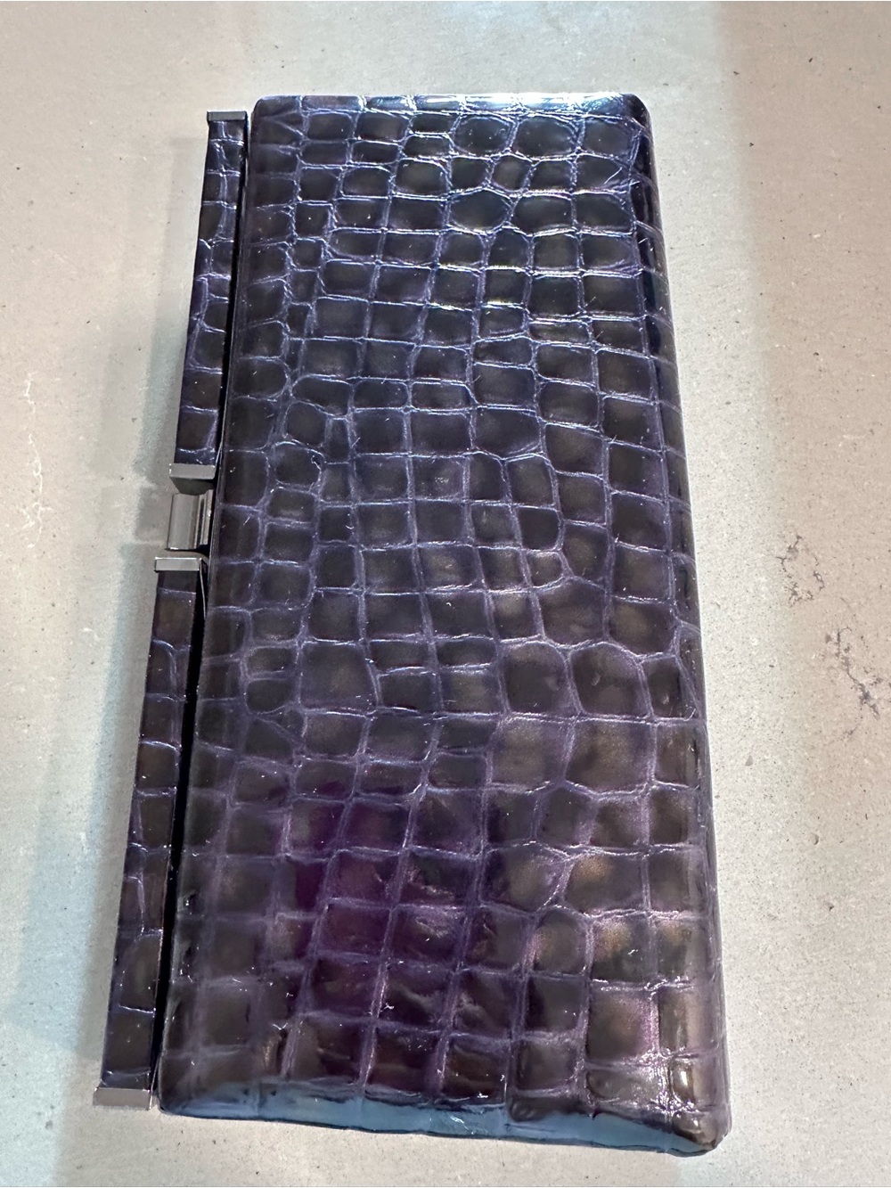 Vintage Croc-Embossed Long Clutch Wallet in Deep Purple
